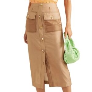 Rejina Pyo Lily Brown Tan Cotton Linen Blend Chiffon Cargo Safari Midi Skirt
